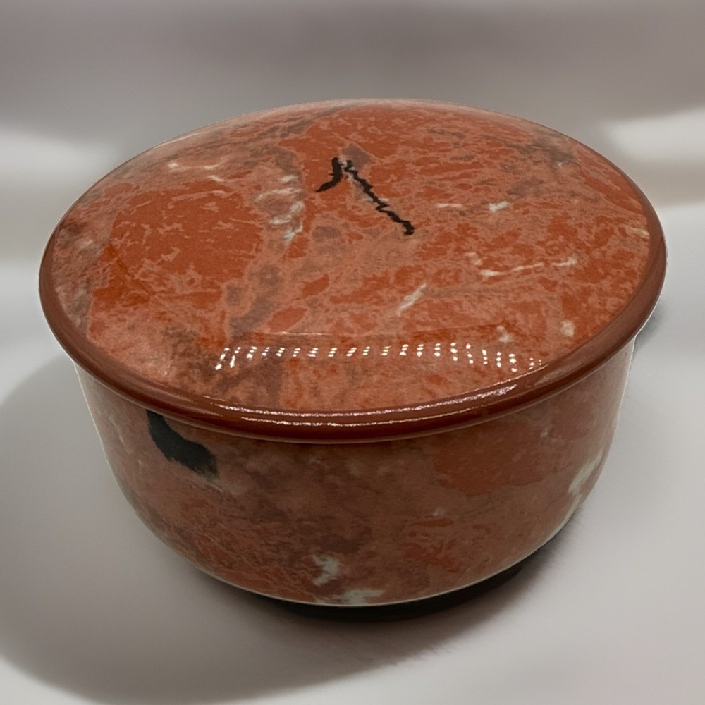 Vtg Villeroy & Boch Trinket Keepsake Box Porcelain Salmon Marble
